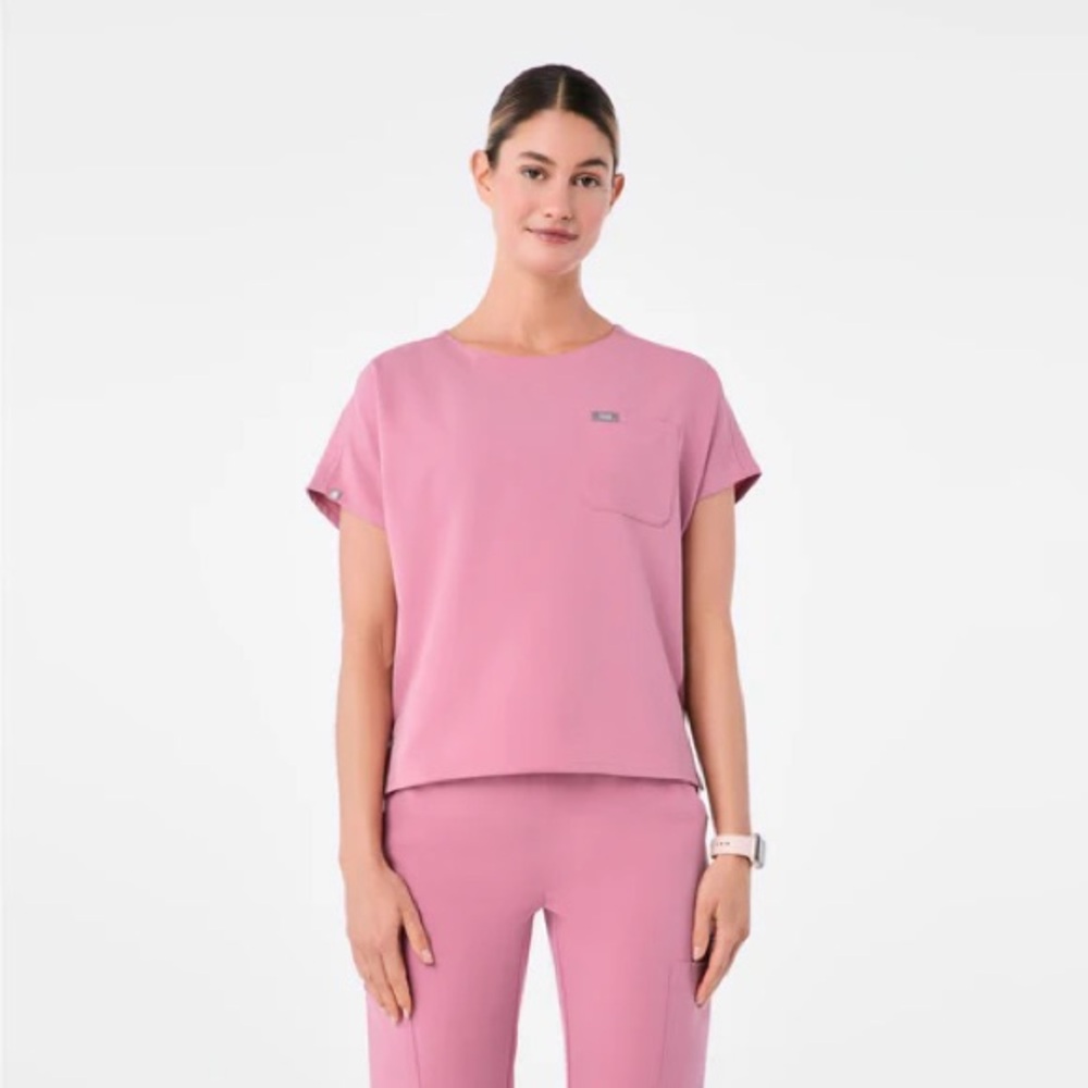 Figs Pink Short Sleeve Scrub Top